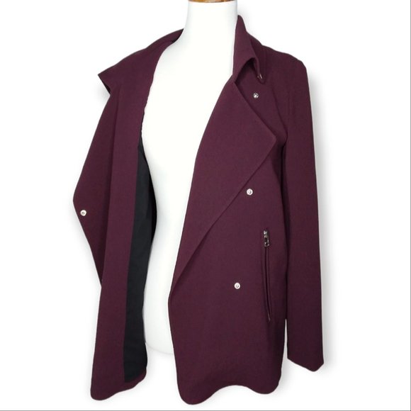 Aritzia Wilfred Moto Jacket Blazer Size XS Purple Eggplant Zippers Snap Closure - Picture 10 of 12